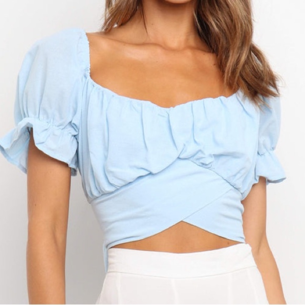 Hers & Mine Light Blue Puff Sleeve Top